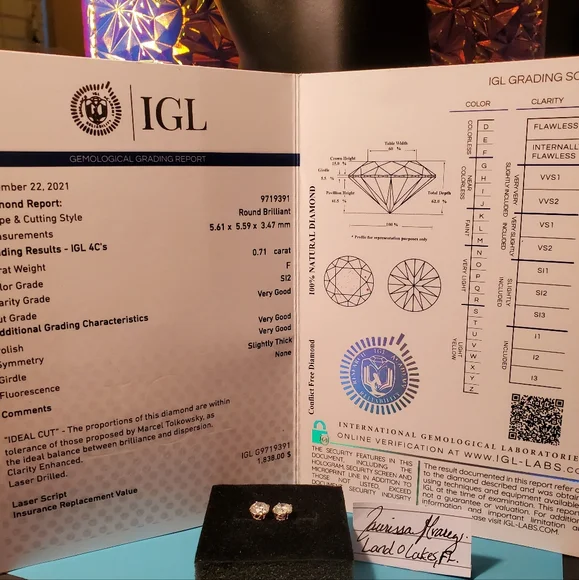 SOLD! Genuine Diamonds Earrings Set in 14kt WG - Picture 3 of 9